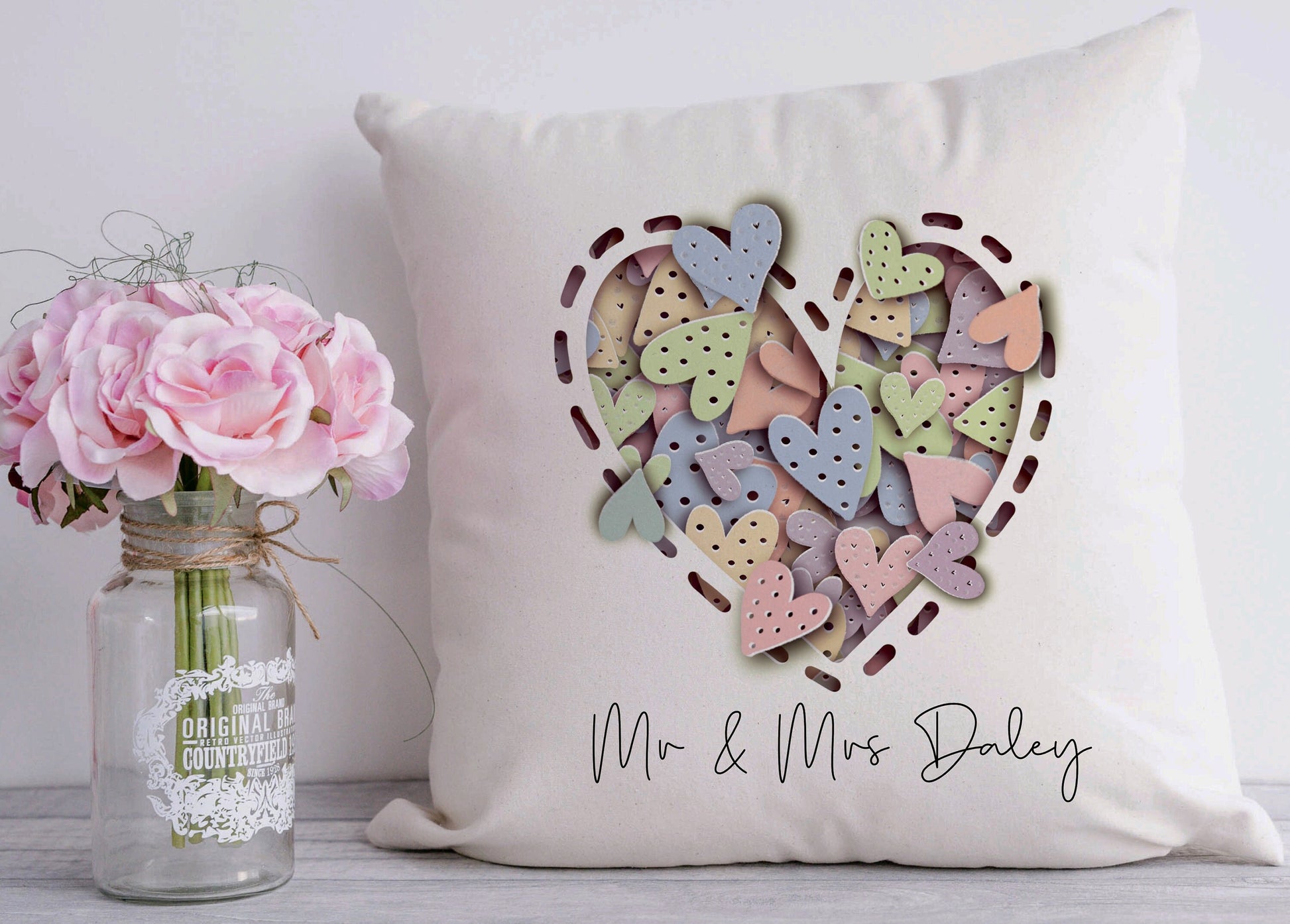 Valentines Wedding cushion, Pastel heart pillow – Divine Gifts By April